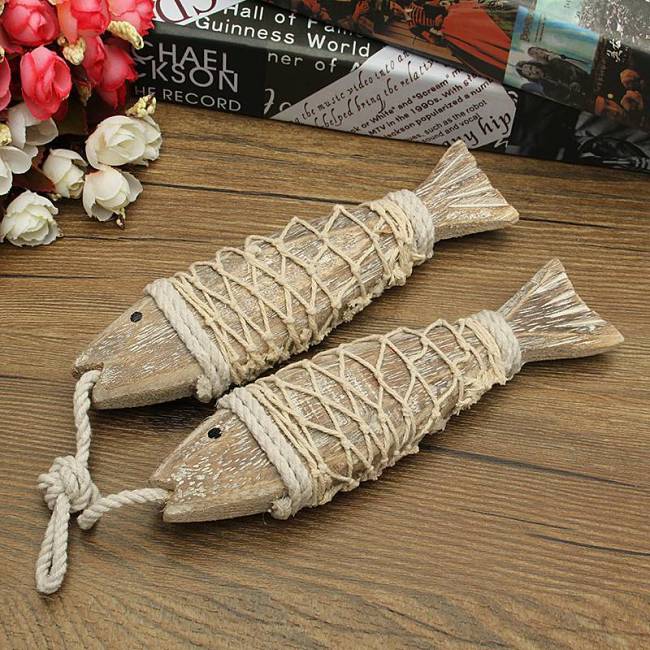 2pcs Hand Carved Wooden Fish Wall Sculptures