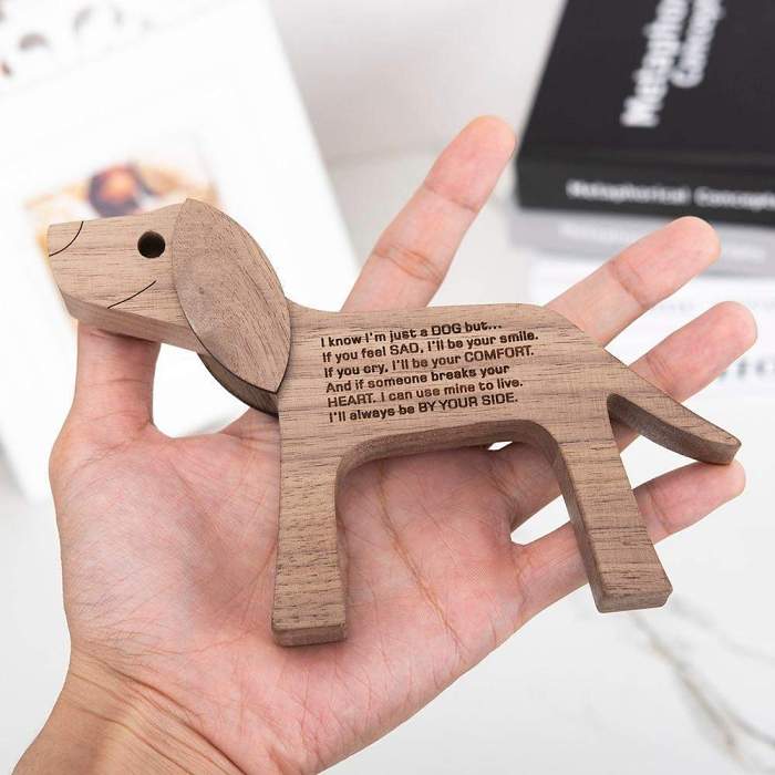 You are my HAPPINESS Wood Dog Carving Figurines