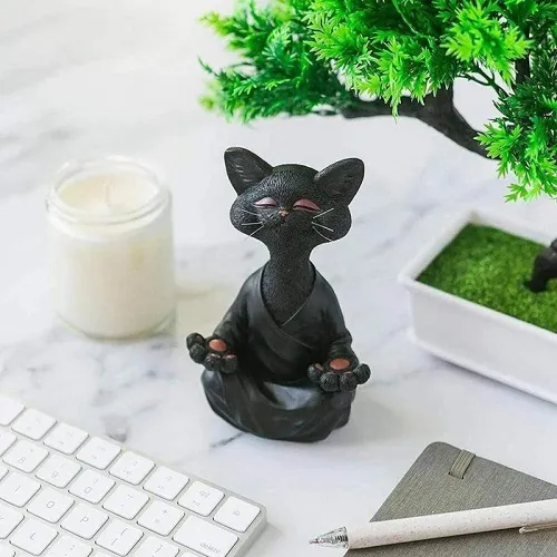 Zen Meditating Buddha Cat Figurine