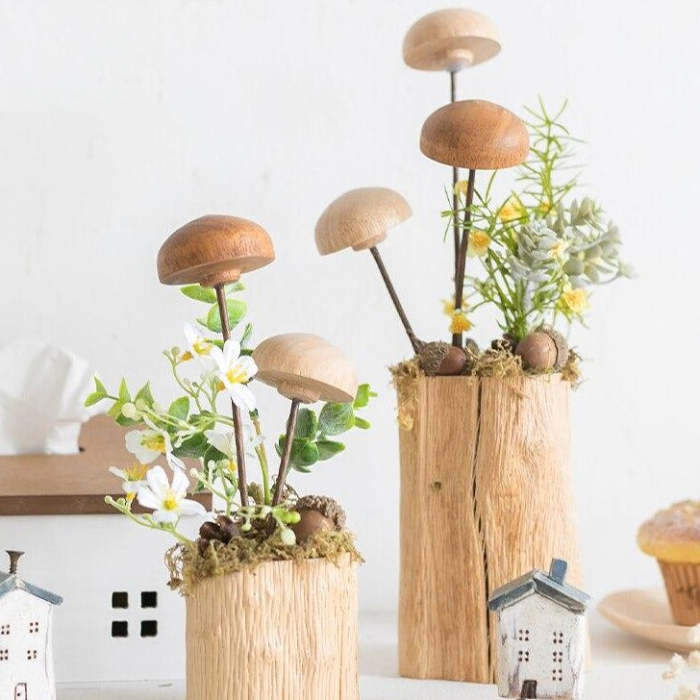 Mushroom Garden Vase Wood Craft Ornaments