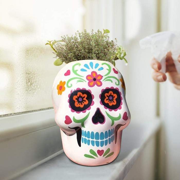 Day of the Dead Sugar Skull Flower Pot