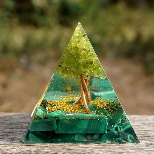 Tree of Life Peridot & Malachite Orgone Pyramid