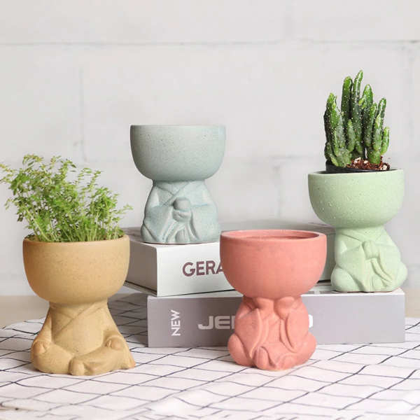 Meditating Human Ceramic Flower Pot