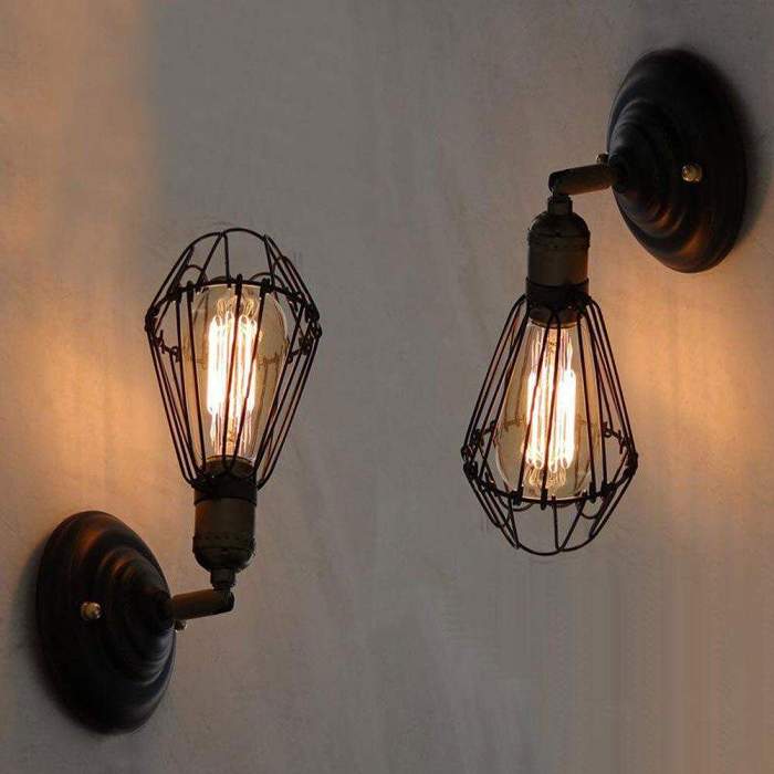 Rust Metal Cage Sconce Lamp