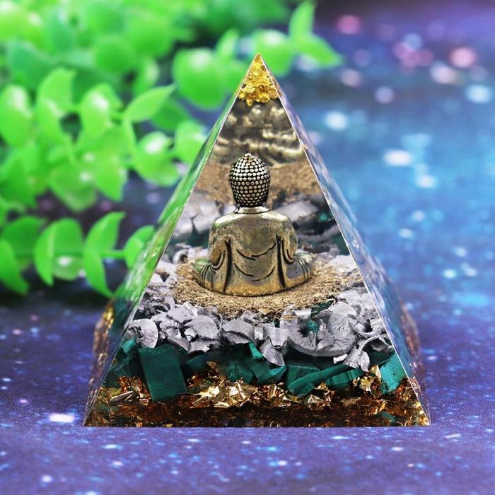 Buddha & Malachite Crystal Orgonite Pyramid