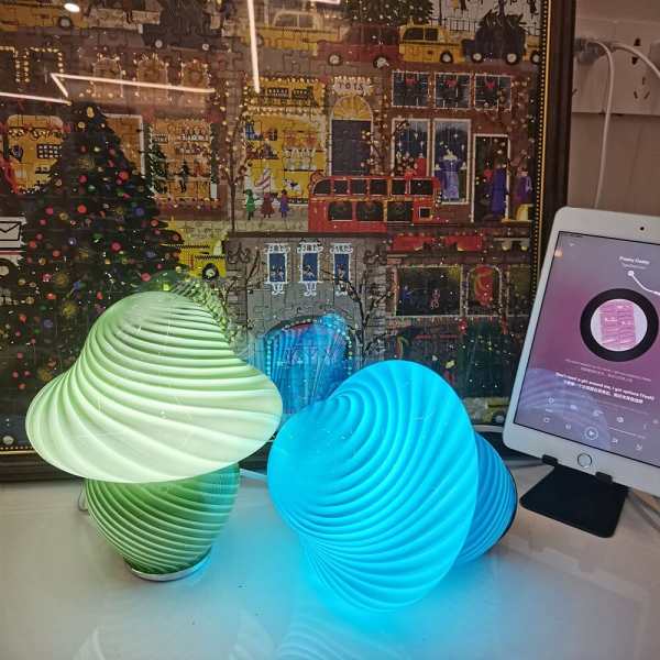 Striped Glass Mushroom LED Table Lamp
