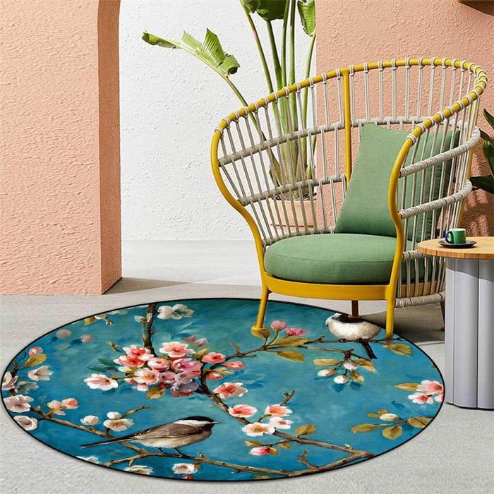 Floral And Birds Round Rug