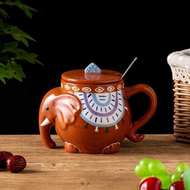 Mandala Elephant Coffee Mug with Lid/Spoon