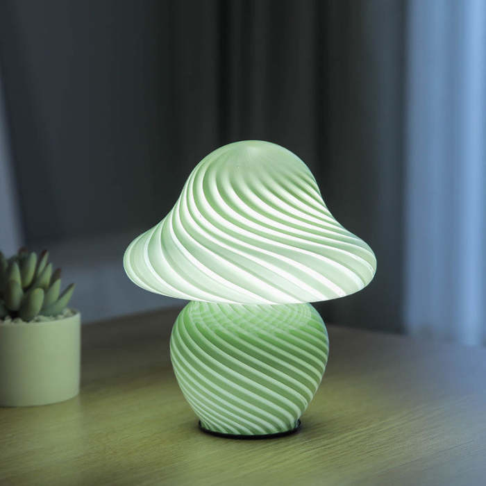 Striped Glass Mushroom LED Table Lamp