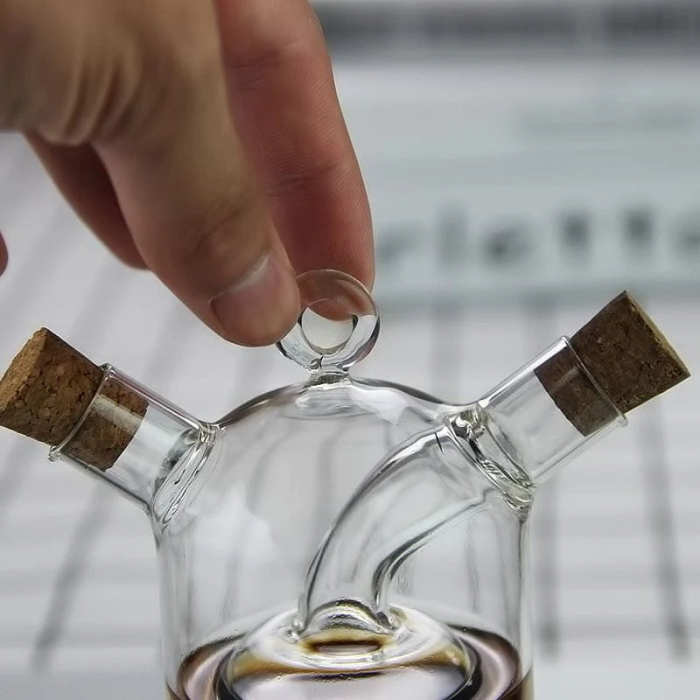 2-in-1 Double Layer Oil-Vinegar Glass Bottle
