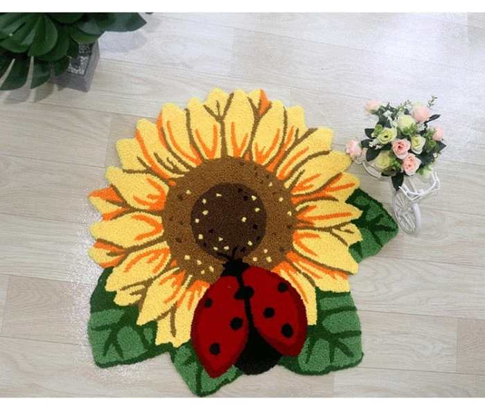 Delicate Sunflower and Ladybug Door Mat