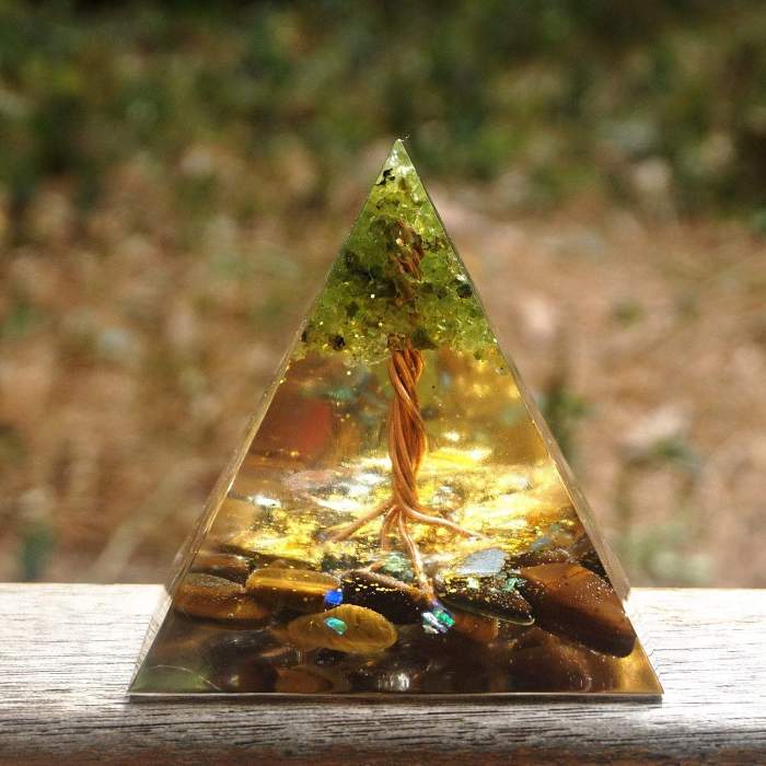 Tree of Life Peridot With Charoite Orgone Pyramid
