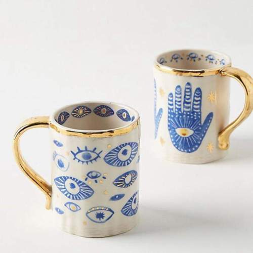 Golden-Traced Hamsa Hand-Evil Eye Mug