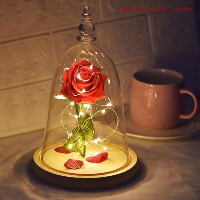 Eternal Rose In Glass Dome with LED Lights