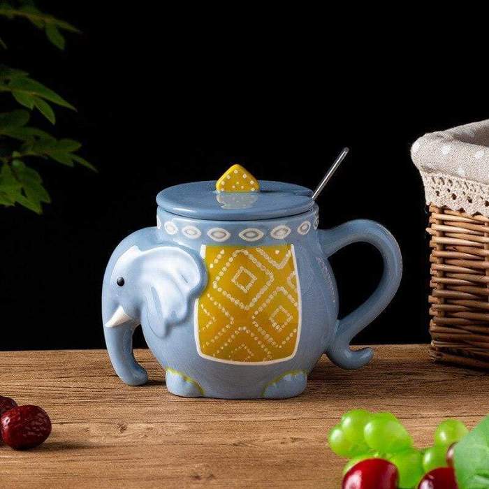 Mandala Elephant Coffee Mug with Lid/Spoon