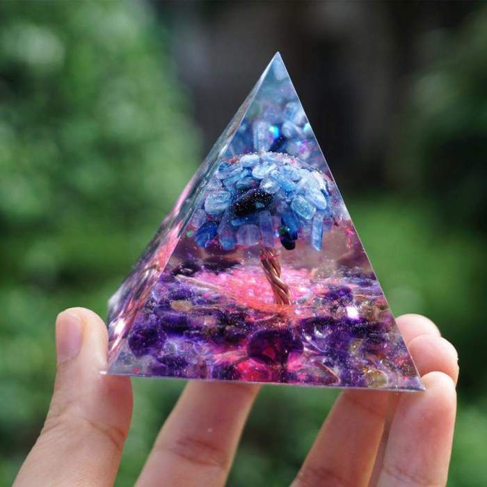 Tree of Life Kyanite Quartz With Amethyst Crystal Orgonite Pyramid