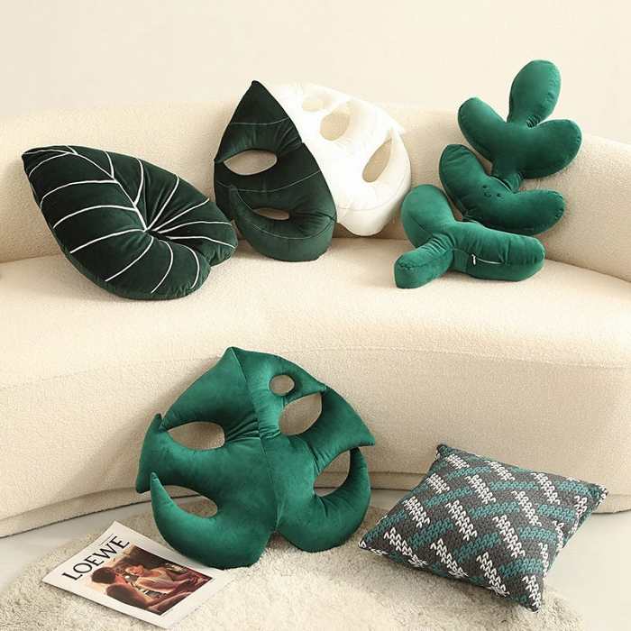 Monstera Leaf Plush Pillow