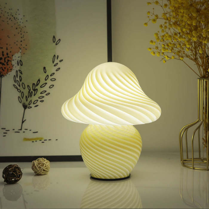 Striped Glass Mushroom LED Table Lamp