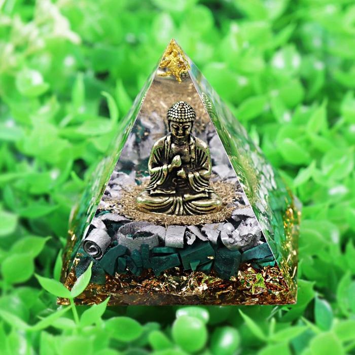 Buddha & Malachite Crystal Orgonite Pyramid
