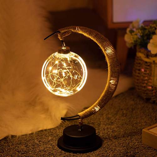 Crescent Moon Rattan Table Lamp