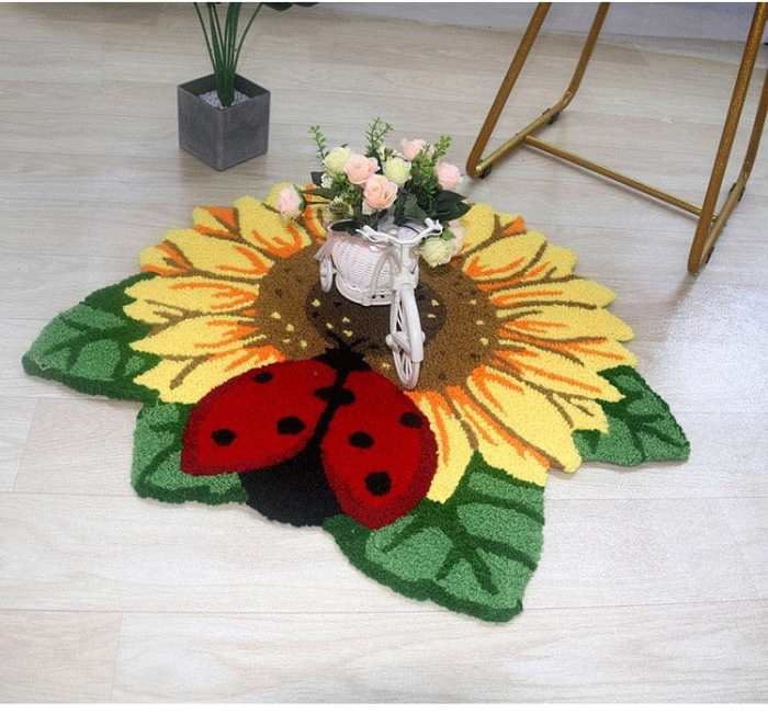 Delicate Sunflower and Ladybug Door Mat