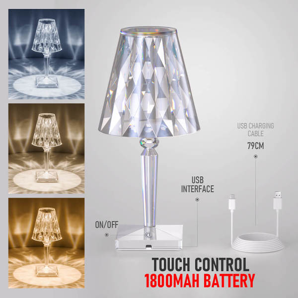 PQ LED Diamond Crystal Projection Night Lights USB Charging Touch Control