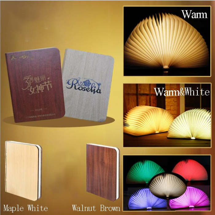 Portable Folding Book 3D RGB Color USB Recharge Wooden Lamp