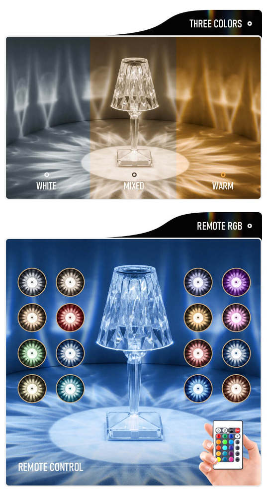 PQ LED Diamond Crystal Projection Night Lights USB Charging Touch Control