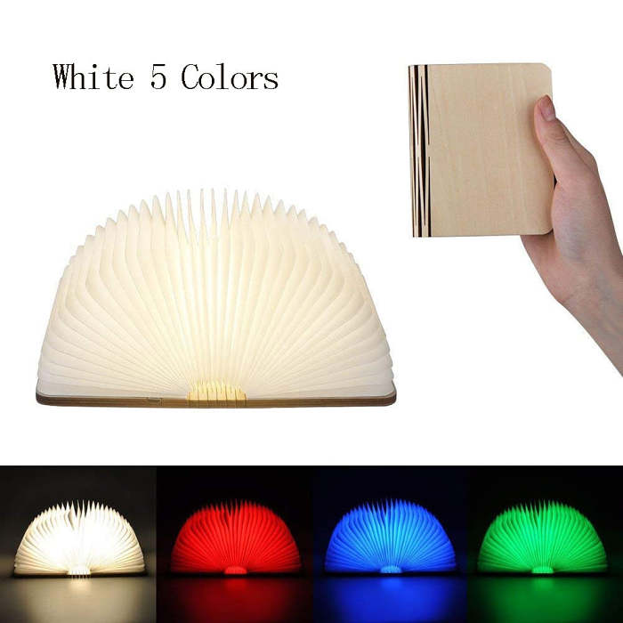 Portable Folding Book 3D RGB Color USB Recharge Wooden Lamp