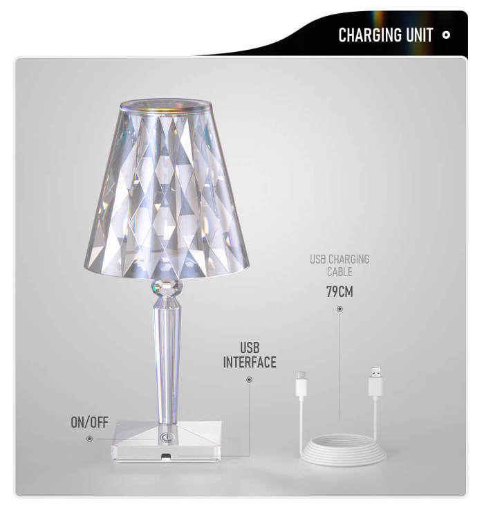 PQ LED Diamond Crystal Projection Night Lights USB Charging Touch Control