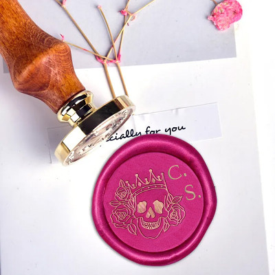 Initials CS Rose & Crown Skull Sealing Wax Stamps Retro Wood Stamp Wax Seal Christmas Gifts