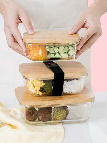 Simple Clear Glass and Bamboo Bento Box