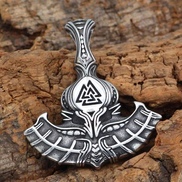 Vikings Mjolnir with Valknut Stainless Steel Pendant & Necklace