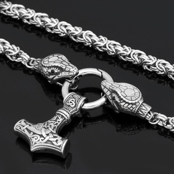 Vikings Jörmungandr Mjolnir Stainless Steel Necklace