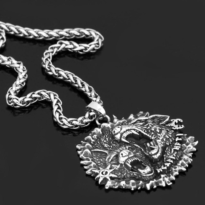 Vikings Geri and Freki Stainless Steel Pendant Necklace