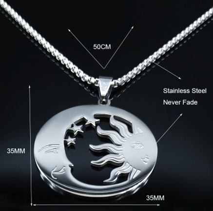 Wiccan Crescent Moon Sun Stainless Steel Necklace