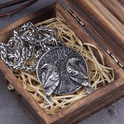 Viking Ravens & Tree of Life Stainless Steel Necklace