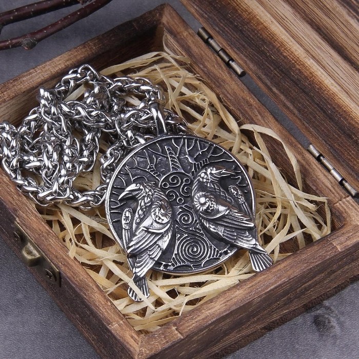 Viking Ravens & Tree of Life Stainless Steel Necklace
