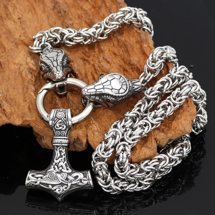 Vikings Jörmungandr Mjolnir Stainless Steel Necklace