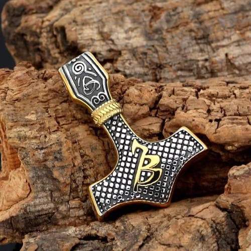 Vikings Mjolnir with Runic Alphabet & Viking Symbols Pendant & Necklace