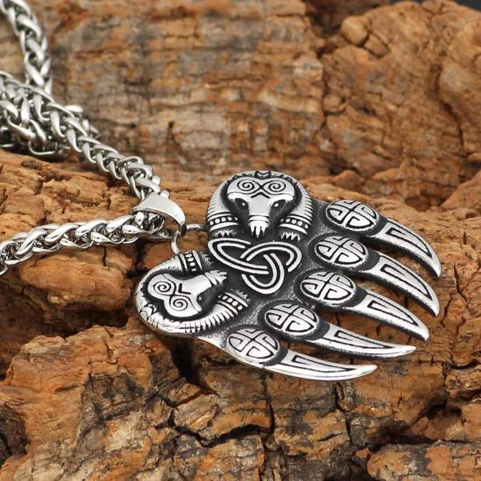Vikings Bear Paw Stainless Steel Pendant Necklace