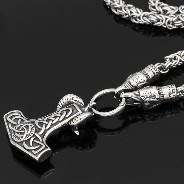 Vikings Huginn Munnin Stainless Steel Ram Pendant Necklace