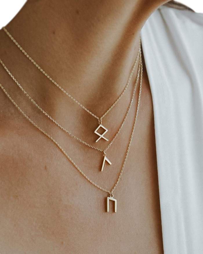 Viking Runes Tunic Stainless Steel Gold Necklaces