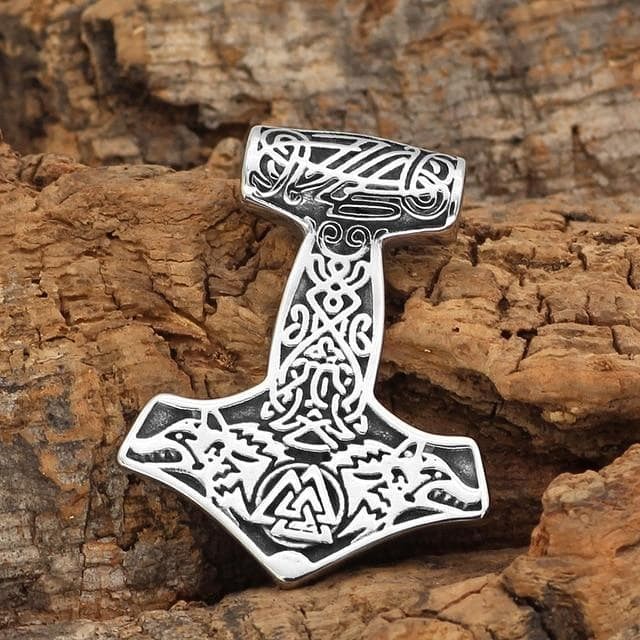 Viking Geri & Freki Valknut Mjolnir Necklace