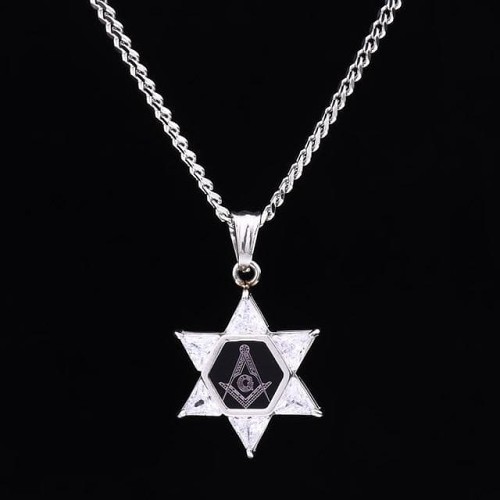 Freemason Star of David Square and Compasses Necklace