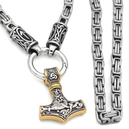 Viking Mjolnir Teiwaz King Chain Necklace
