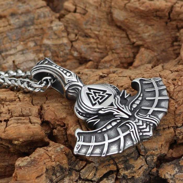 Vikings Mjolnir with Valknut Stainless Steel Pendant & Necklace