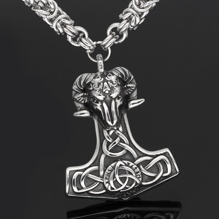 Vikings Thor's Goat Mjolnir Stainless Steel King Chain Necklace