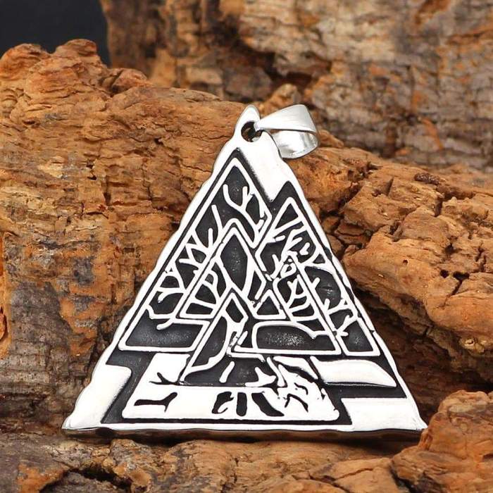 Vikings Valknut with Yggdrasil Tree of Life Stainless Steel Necklace