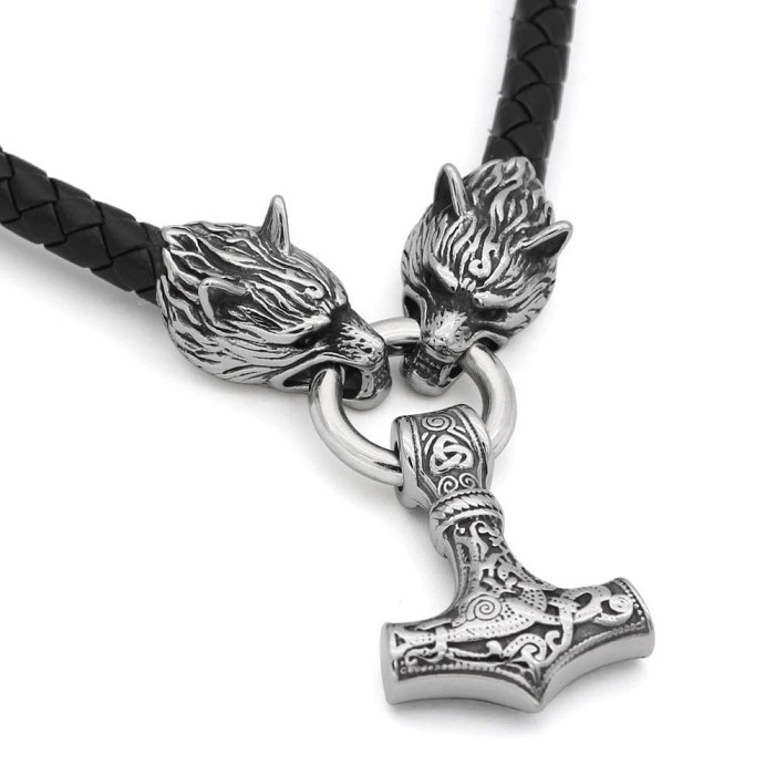 Vikings Wolf Mjolnir Stainless Steel Bracelet